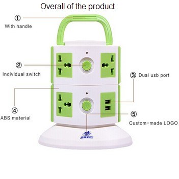 Desktop Vertical Tower Socket with Retractable Cable