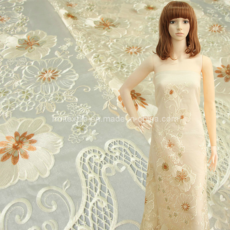Rich and Elegant Style Colorful Embroidery Organza Fabric with Flash Polyester Embroidery Thread
