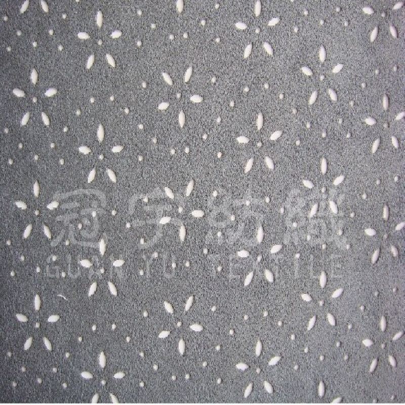 100% Polyester Suede Punched Fabric with Flower Pattern