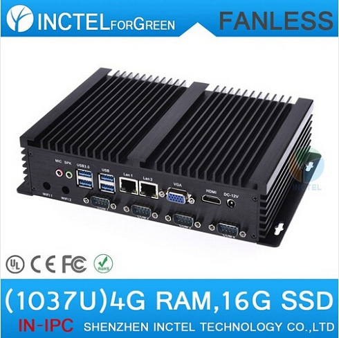 Fanless PC Industrial Computer with USB 3.0 Dual Gigabit LAN 4 COM HDMI Auto Boot Intel Celeron C1037u 1.8g