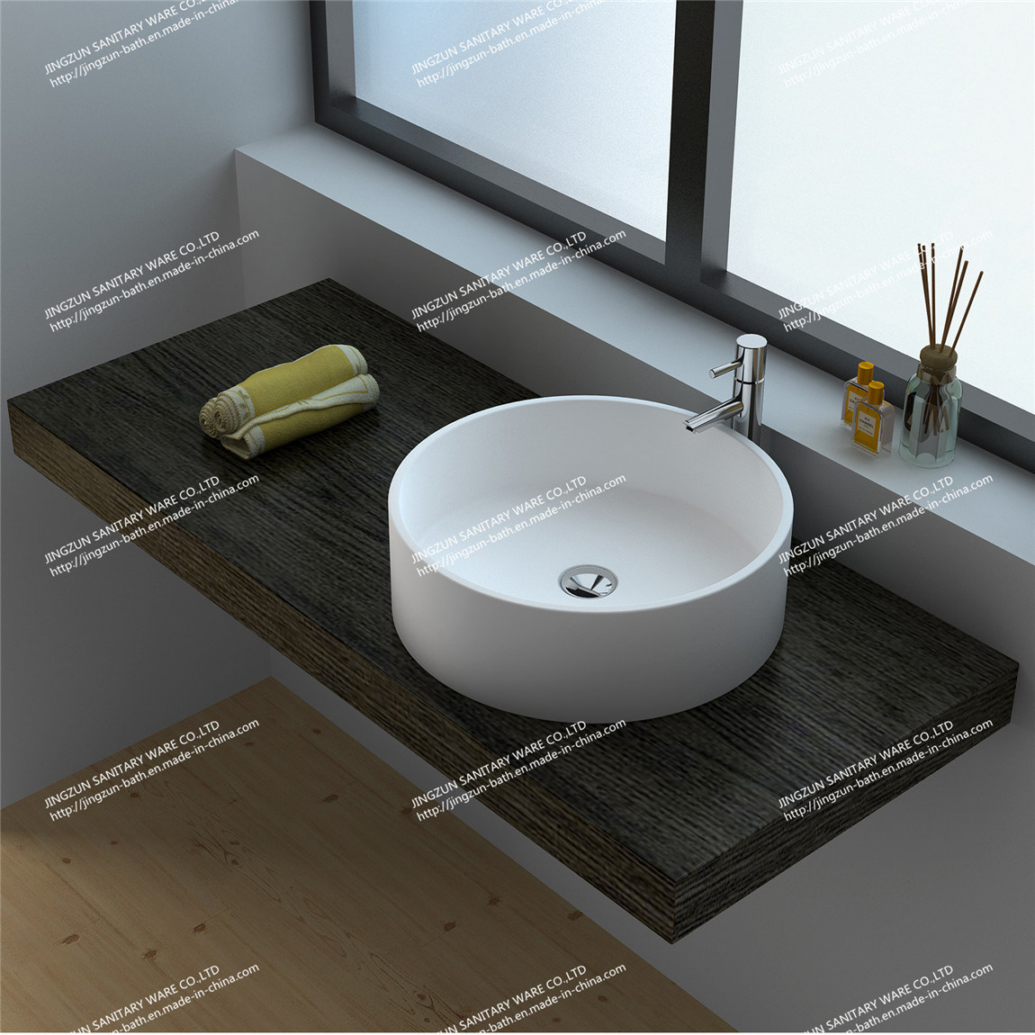 Modern Design Stone Resin Artificial Stone Bathroom Mineral Basin/Sink (JZ9061)