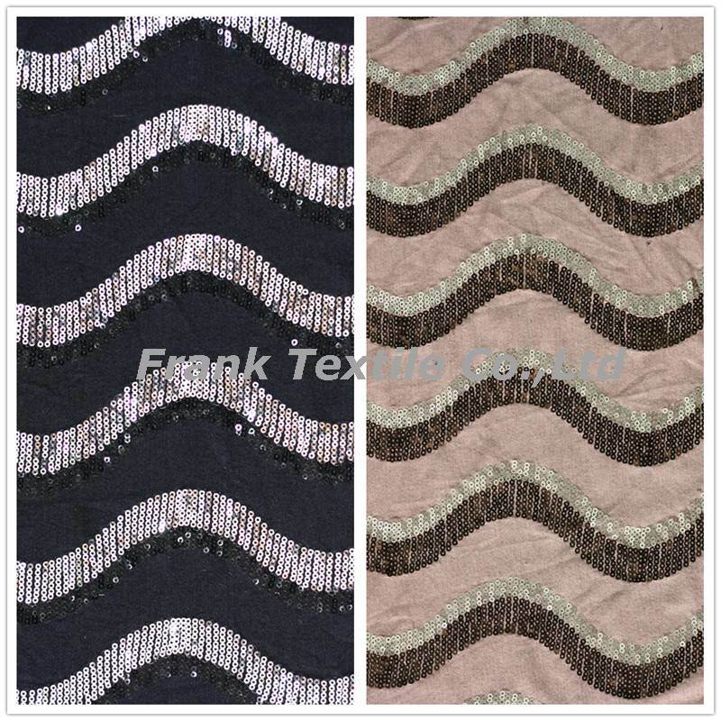 Sequin Embroidery with Wave Line Design-Flk039