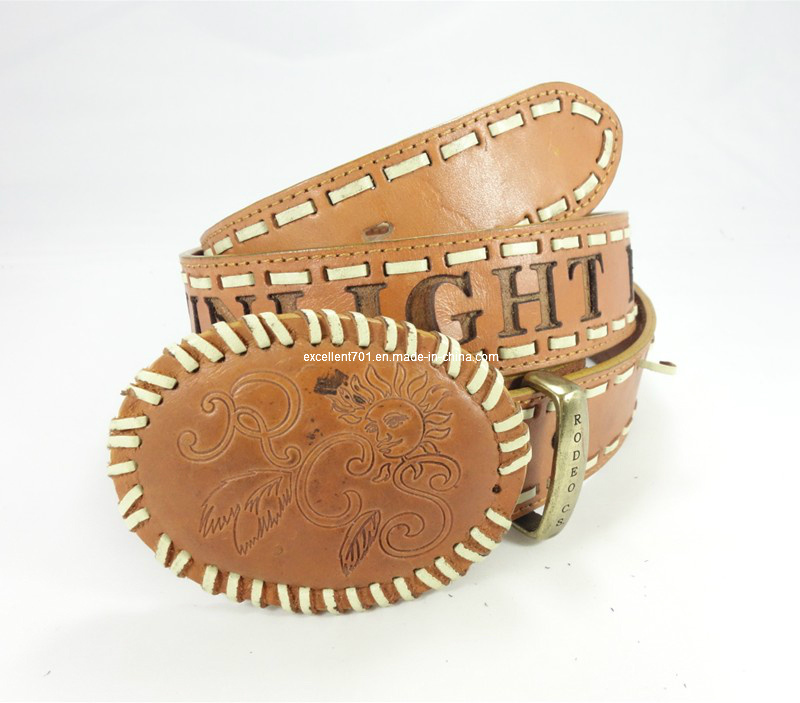 Leisure Unisex Leather Belt with Plain Buckle (EUBL0935-40)