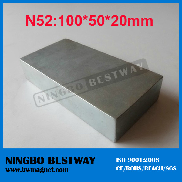 N52 Strongest Large Sintered NdFeB Block Magnet 100X50X20mm