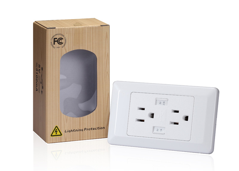 USB Wall Power Charger Socket Outlet with 5V 3A Output