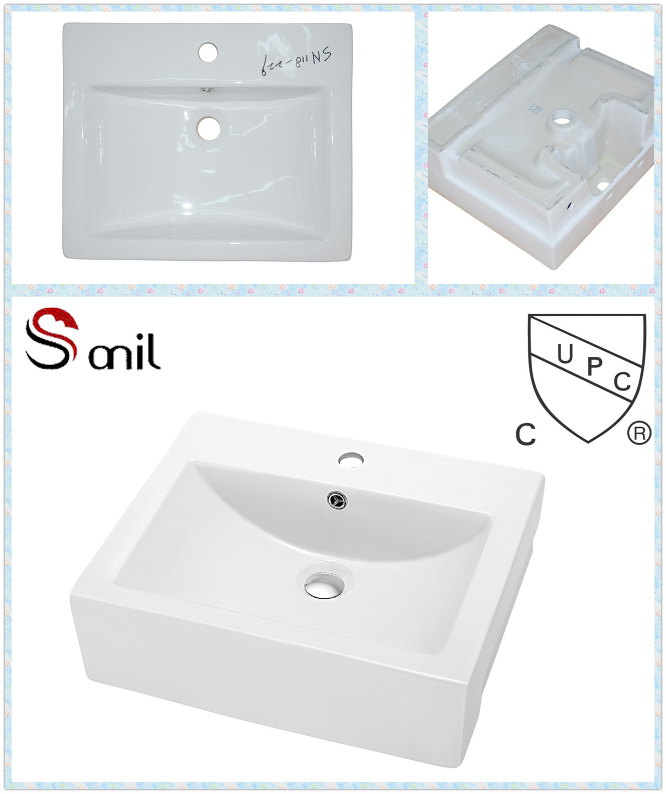 Supply Rectangular Porcelain Semi-Counter Sink with Cupc Certification (SN118-229)