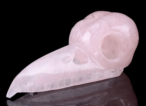 Natural Pink Quartz Crystal Carved Raven/Bird Skull Carving #8n50, Crystal Healing