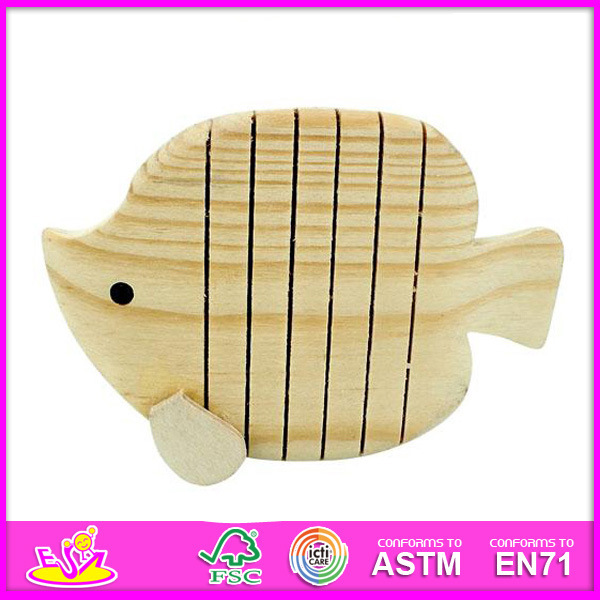 Big 2014 New Painting Kids Wooden Fish Toy, Popualr DIY Children Wooden Fish Toy, Hot Sale Educational Baby Wooden Fish Toy W03A017A