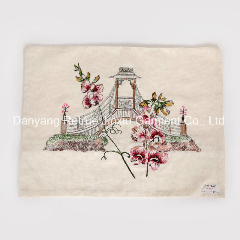 Chinese Garden Style Embroidery Cotton Canvas Decorative Pillow Cover