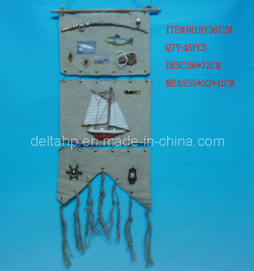 Wall Hanging, Decoration with Ship and Fish on Fabric (DTBY3672M)