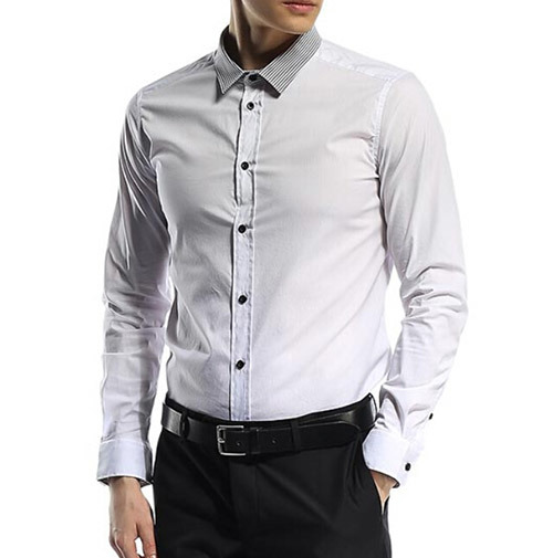 Fashion Men's Cotton Slim Fit Contrast Collar Shirt (WXM301)