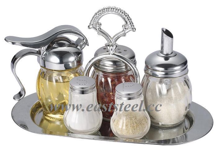 5PCS Stainless Steel Spice Glass Jar (DG8033A)