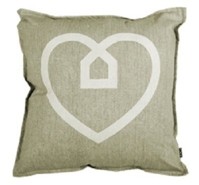 Cotton/Linen Cushion Cover with Khaki Heart Printing (LN042)