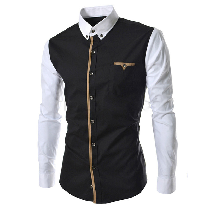 2015 Fashion Patchwork Casual Long-Sleeve Shirt for Men