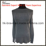 Top Fashion Design Ladies Round Neck Long Sleeve Cardigan Knitted Sweater with Stripe and Beading (BR225)