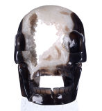 Natural Crystal Geode Agate Human Skull, Crystal Skull Carving (7F80)