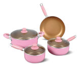 7PCS Pink Aluminum Non-Stick Pan with Lid