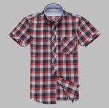 65%Polyester 35% Cotton Plaid Fabric Men's Shirt (WXM911)