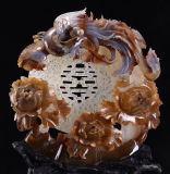 Agate Phoenix & Flower Semi-Precious Gemstone Carving Sculpture (AB36)
