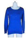 Woman Blue Crew Neck Knitted Pullover / Top / Sweater / Garment with Sequins (ML138)