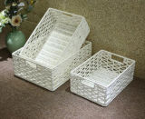 Painted White Rectangular Wicker Storage Basket with Good Quality