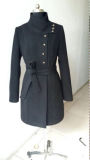 Women Coat with Waist Band, 95% Polyester 3% Viscose 2% Spandex (ZP-7)