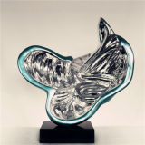 Silver Abstract Metallic Sculpture with Blue Margin