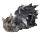 Natural Flash Labradorite Carved Dragon Skull Carving #7y09, Crystal Healing