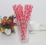 Red Christmas Snowflake Disposable Paper Printed Straw for Party Decorations