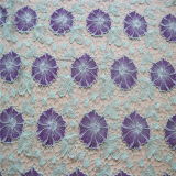 New Design Blue Embroidery Fabric on Organza Base