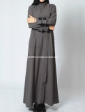 Hand Stitching Muslim Long Dress Islamic Women's Grey Kaftan Abaya