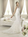 2014 Ivory Boat Applique Trumpet Lace Bridal Wedding Gown