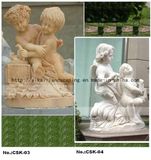 Natural Stone Carving White Marble Angel Character Sculpture (YKCSK-03)