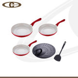 Red Ceramic Fry Pan with Multifunctional Cover
