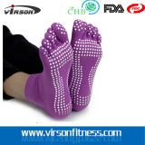 Purple Anti Slip Cotton Five Toe Sock for Yoga Pilates