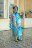 Transparent Full Print PVC Blue Robot Raincoats for Girl