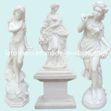 Hand Carved Garden Sculpture, White Marble Stone Figure Statue Carving