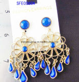 Fashion Jewelry Cut out Round Flower Alloy with Drop Acrylic Charm Stud Earring (SFE0060A)