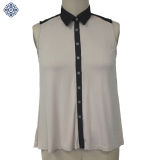 Ladies Sleeveless Shirt Blouse of Rayon and Chiffon Fabric (BS-37)