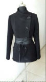 Women Coat with Waist Band, 95% Polyester 3% Viscose 2% Spandex (ZP-4)