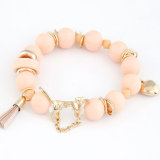 Pink Crystal Bead with Rhinestoe and Gold Plated Bracelet