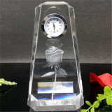 3D Laser Rose Crystal Clock for Decoration