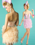 V neck feather prom dress NSP025