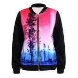 Color Printed Bershka Polar Lights Forest Zipper Coats Women Autumn Jaquetas Femininas 2014 Jacket Women Blazers and Jackets