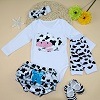 Baby Clothes Cute Cow Print and Ruffled Short Pants, Legging Warm, Infant Shoes, Handband 5PCS