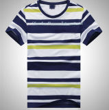 Men's Striped T Shirt with Short Sleeve and Crew Neck