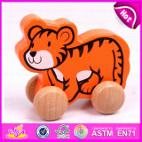 2015 Cheap Pull and Push Toy for Kids, Children Cartoon Animal Pull Line Toy, Mini Funny Wooden Toy Pull Cart with String W05b077