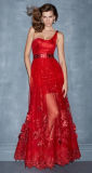 Fashion Lady Red Transparent Cocktail Party Prom Evening Dress