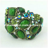 Summer Fashion Jewelry Green Resin Crystal Zinc Alloy Bracelet Plated with Antique Copper Bronze