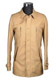 100% Cotton Light Brown 5 Button Men Coat with Zipper